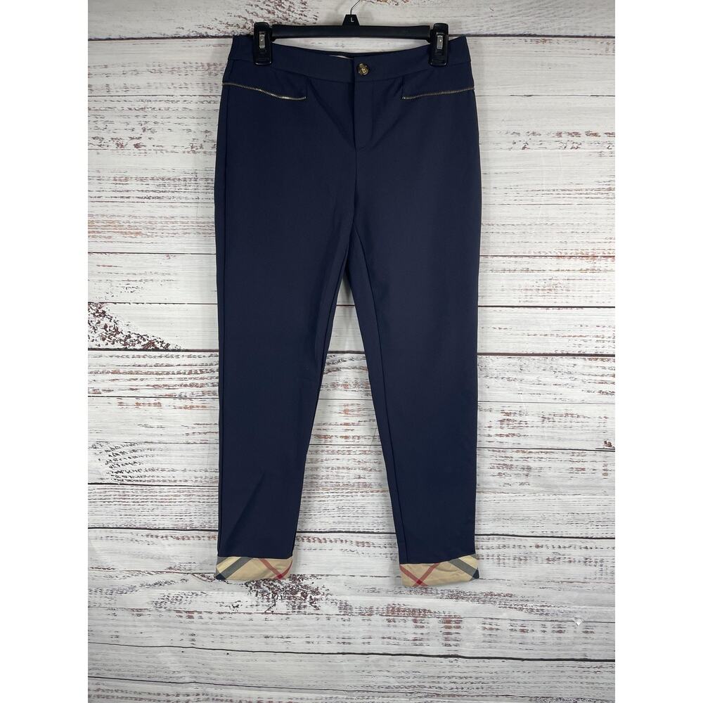 Bushbury Pants Women's Size M Plaid Slim Stretch Cuff Zip Pocket 27 Inseam